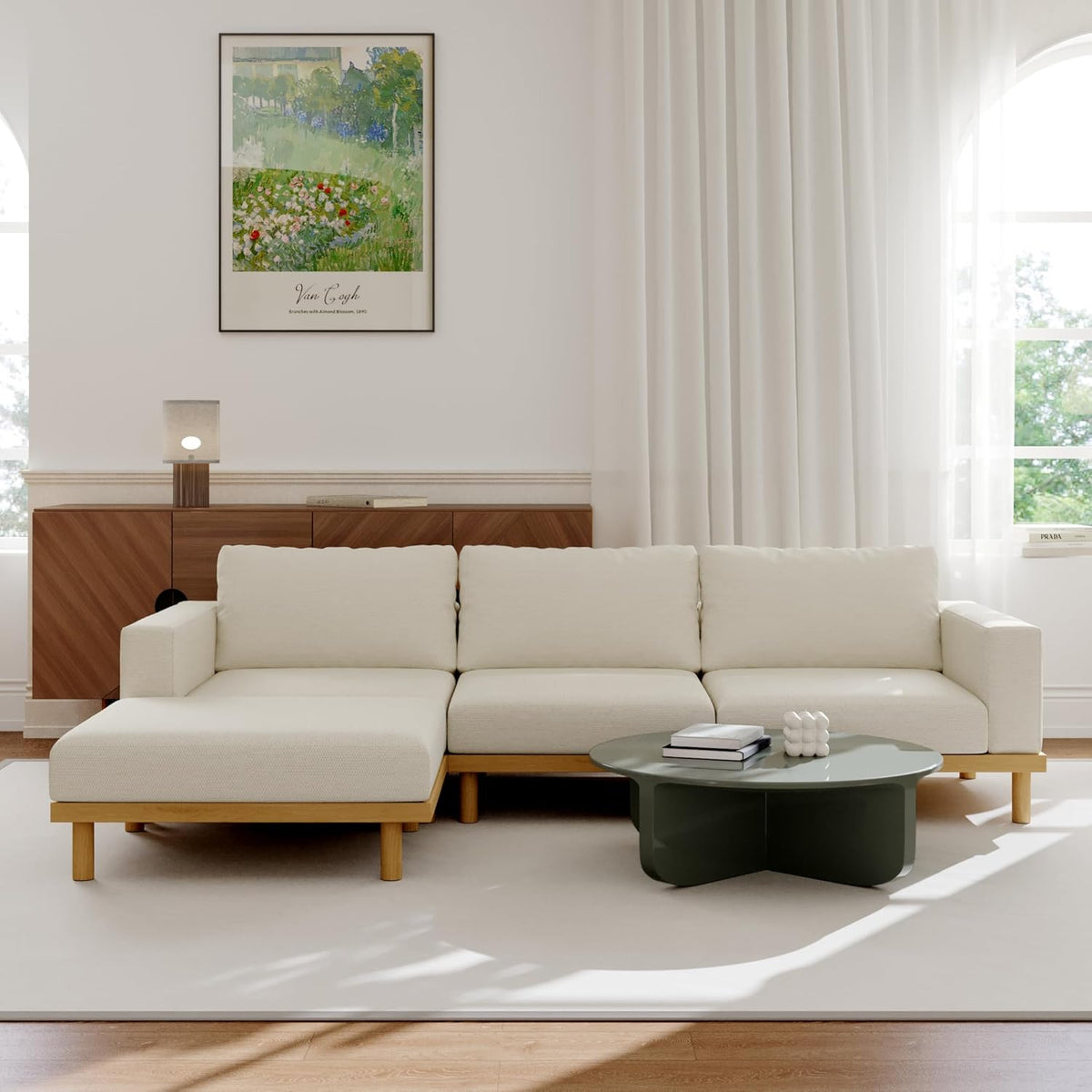 Acanva Minimalist Modular Sectional Sofa for Living Room, Wide & Deep Seat Convertible Furniture Set with Metal Frame and Movable Covers, L-Shaped Couch, Off White