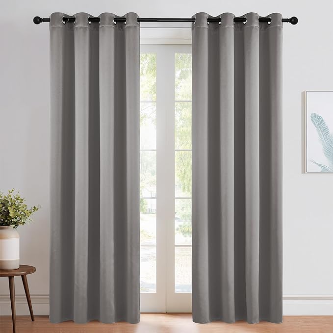 NICETOWN Chrome Gray Blackout Curtains 84 inches Long