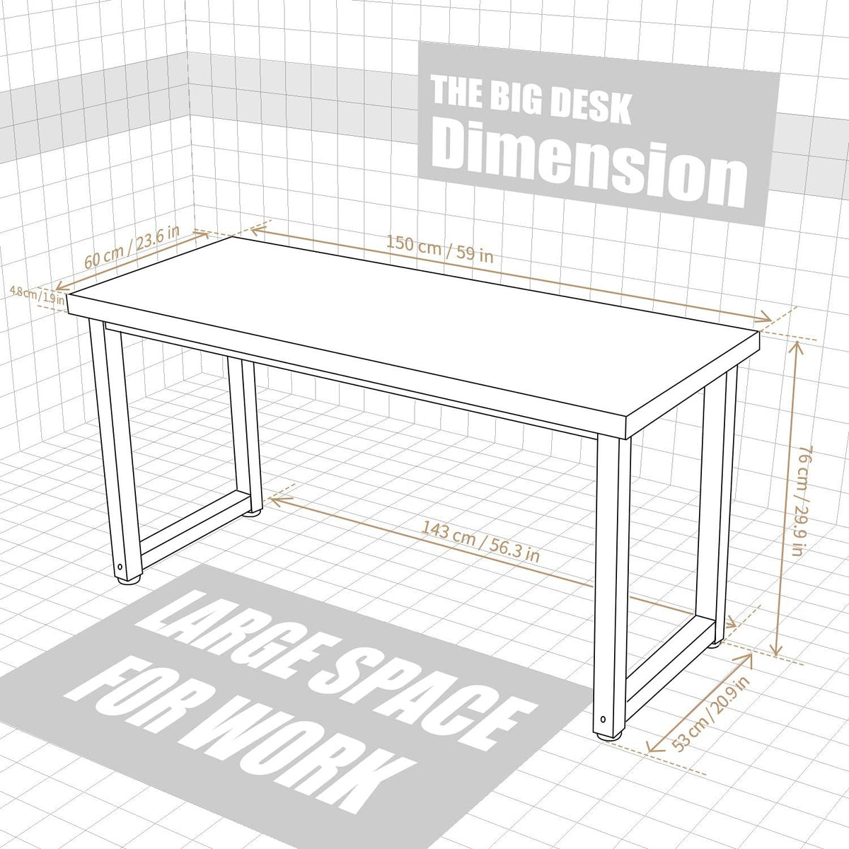 TOPSKY 59" Big Large Computer Office Desk 1.88" Thickness Desktop (Rustic Brown)