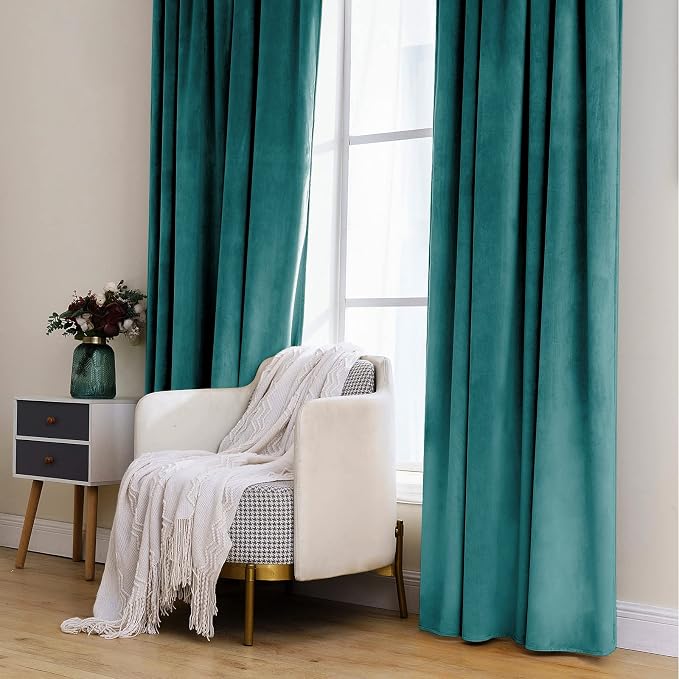 MIULEE Teal Velvet Curtains 90 inches 2 Panels