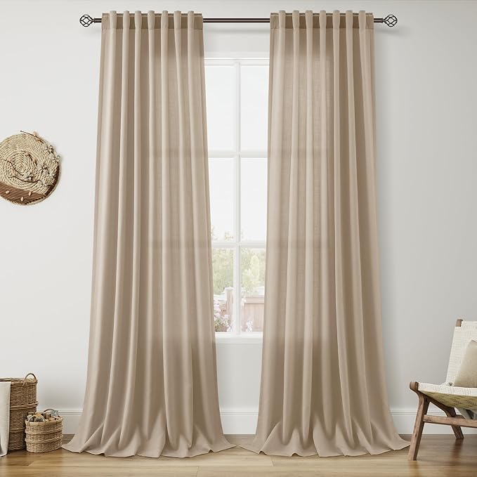 Sepia Beige Linen Curtains 90 Inches Long