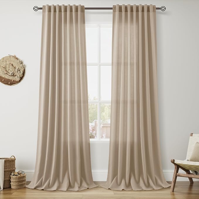 Sepia Beige Linen Curtains 112 Inches Long