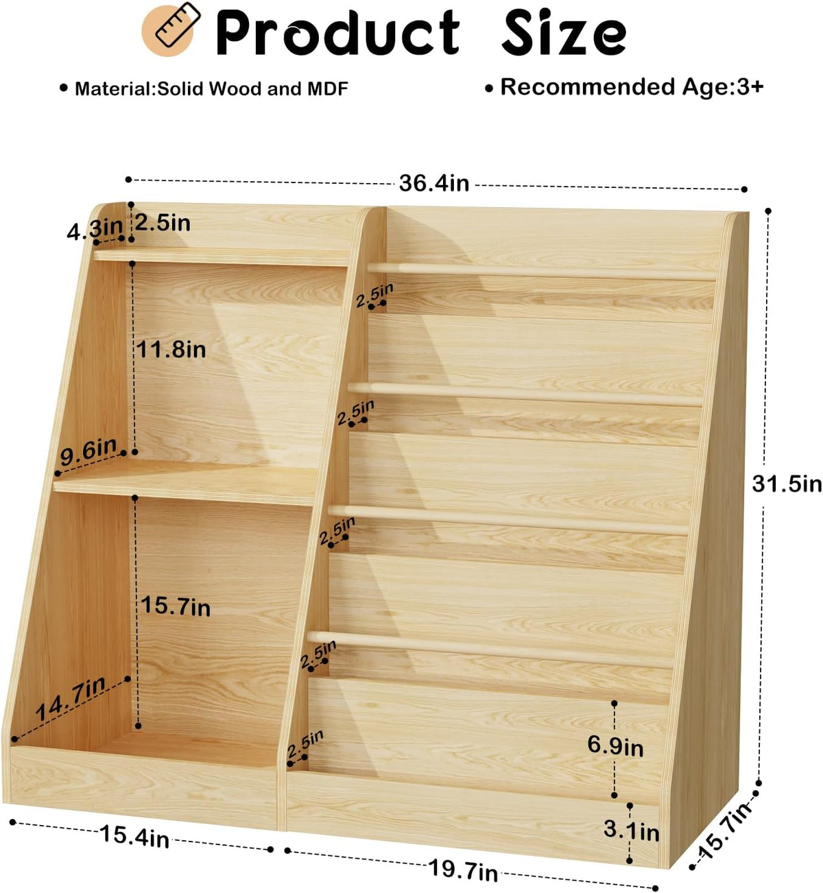 Lkeiyay 5 Tier Kids Bookshelf,Baby Bookshelf,Toy and Book Storage for Kids,Book Display Shelf,Natural