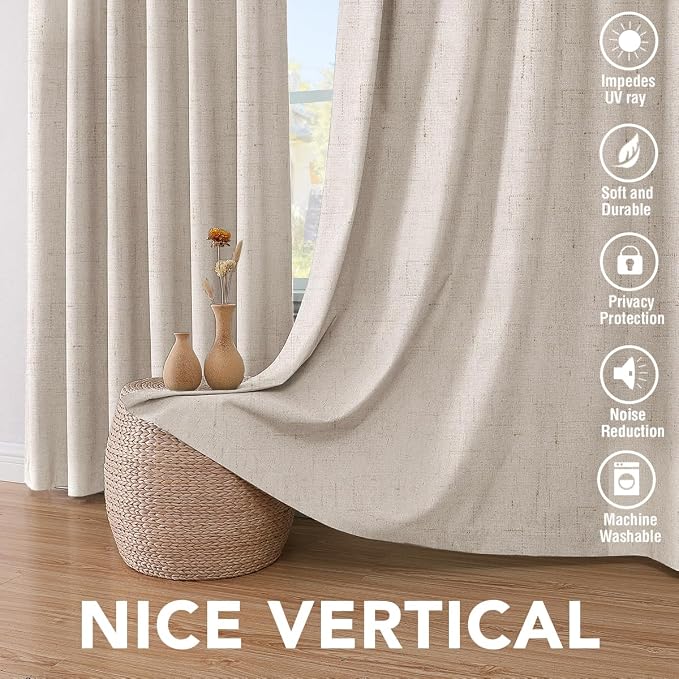 H.VERSAILTEX Linen Blackout Curtains 63 Inches Long, Full Blackout Thermal