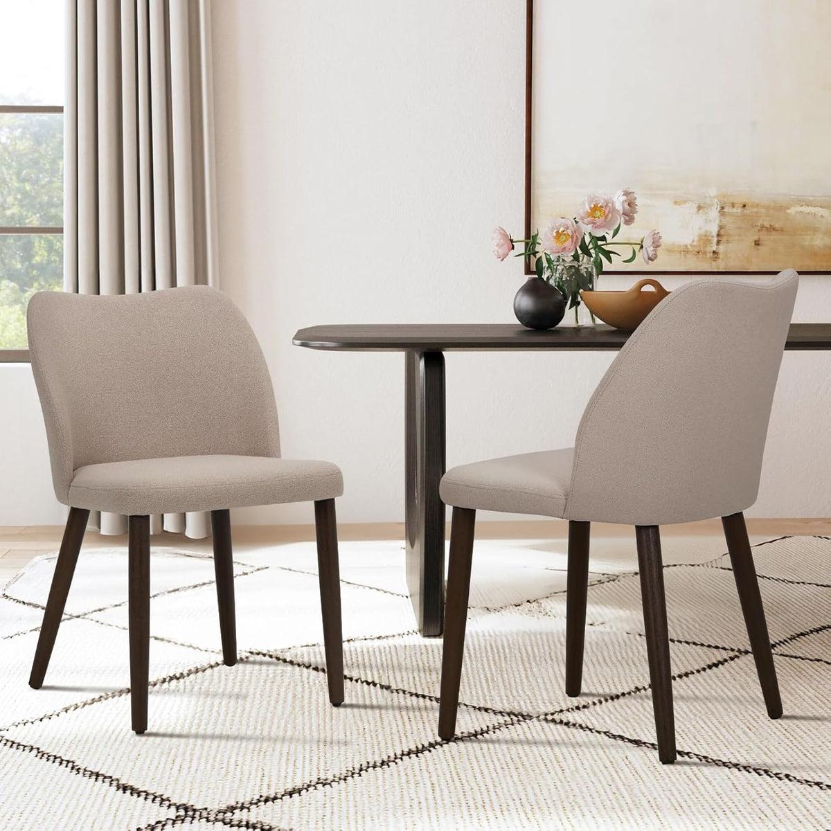 COLAMY Upholstered Dining Chairs Set of 6, Modern Fabric Dining Room Kitchen Side Chair with Padded Seat and Wood Legs for Restaurant/Cafe, Camel