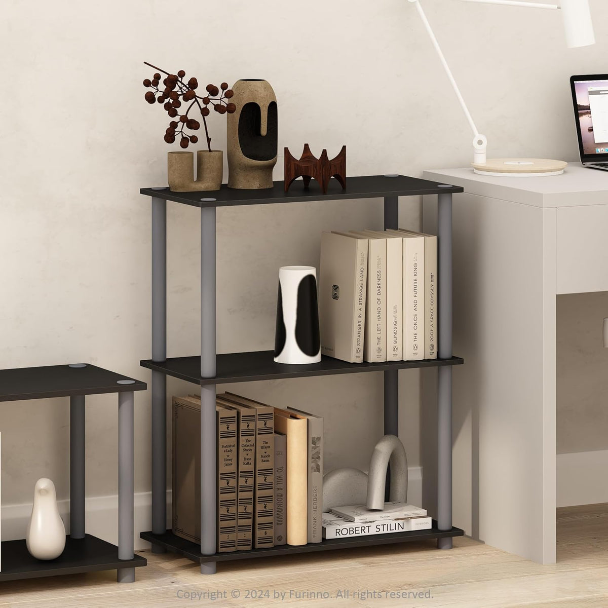 Furinno Turn-N-Tube Display Rack, 3-Tier Single, Black/Grey
