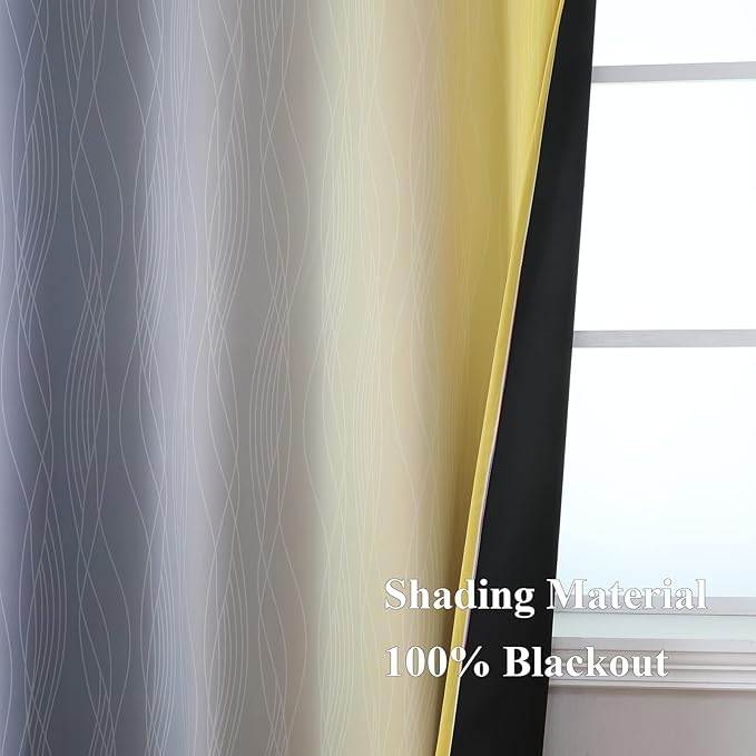 Estelar Textiler Ombre Grey and Yellow Blackout Curtains 72 Inch Length 2 Panels