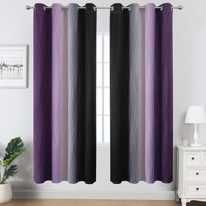 Estelar Textiler Purple and Black Blackout Curtains