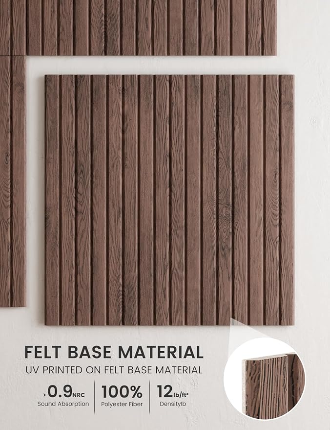 Fluxynara Large Felt Bulletin Board,Cork Board Alternative 70.87'' x 47.24'' Art Acoustical Wall Panels-6 Pack with 60 Adhesive Tabs,for Recording Studio/Home Offices-Walnut/Slat