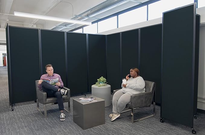 Versare Room Divider 360 Portable Wall Partition | Folding Panels | Large Freestanding Divider | Locking Wheels | Temporary Room Separator | 25' x 7'6'', Blue Spruce
