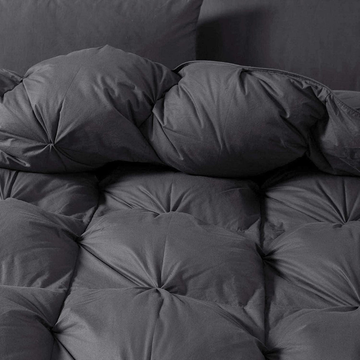Luxurious Heavyweight Goose Down Feather Fiber Comforter Duvet Insert, Exquisite Gray Pinch Pleat Design, Oversize Palatial King 120 x 98, Premium Baffle Box 100% Egyptian Cotton, 95 oz Fill Weight