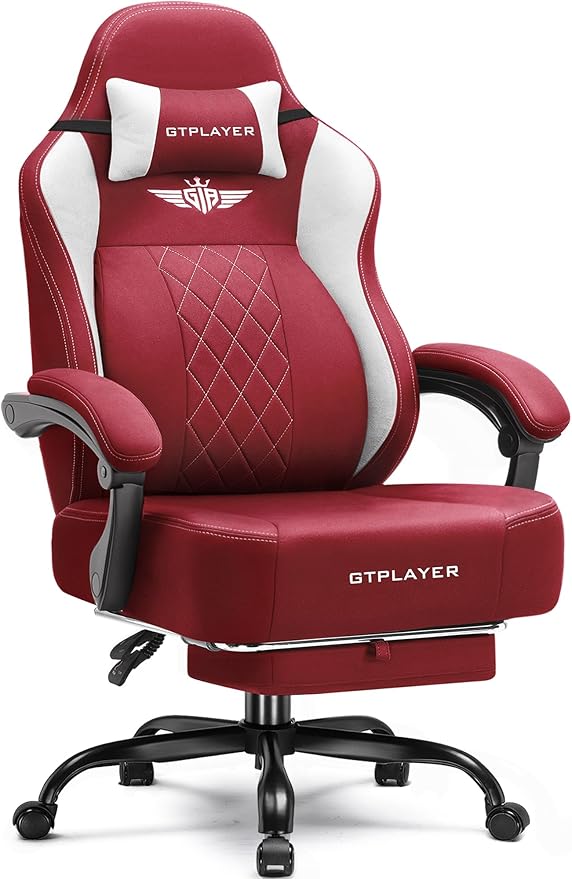 GTPLAYER Big and Tall Gaming Chair Breathable Fabric Computer Chair with Strong Lumbar Support, Comfortable Office Chairs with Pocket Spring Cushion, High Back Ergonomic Desk Chairs with Footrest