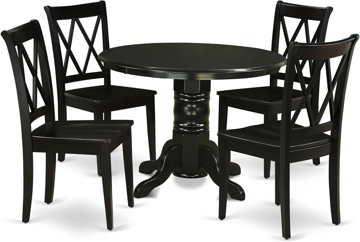 East West Furniture SHCL5-BLK-W 5 Piece Dining Room Table Set Includes a Round Wooden Table with Pedestal and 4 Kitchen Dining Chairs, 42x42 Inch, Black