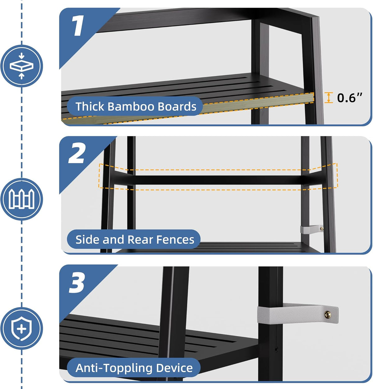 HITNET Black Bookshelf, 4-Tier Ladder Shelf, Freestanding Leaning Bookcase with Bamboo Shelves, Space Saving Flower Plant Stand for Small Space