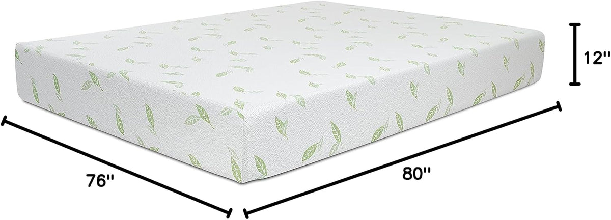 NapQueen King Size, 12 Inch Anula Green Tea Infused Memory Foam Mattress, Bed in a Box, CertiPUR-US Certified Mattress