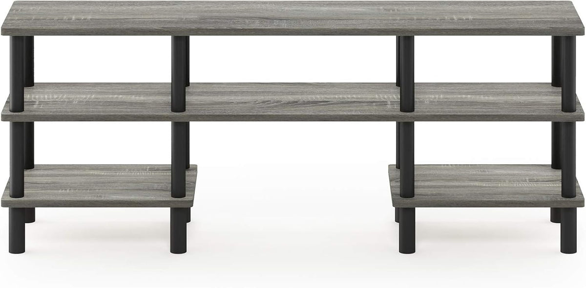 Furinno Turn-N-Tube 3-Tier Multipurpose Wide Shelf TV Stand, French Oak Grey/Black