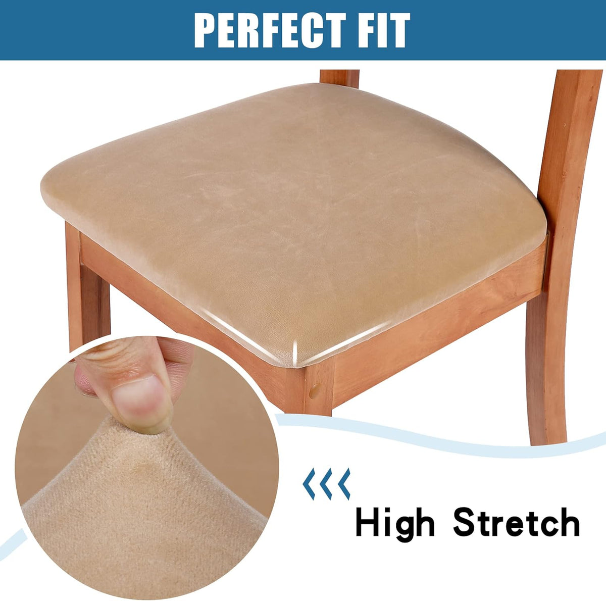 Smiry Velvet Seat Covers for Dining Room Chair Set of 4, Stretch Fit Removable Washable Chair Seat Cushion Protector Slipcovers with Ties, Beige