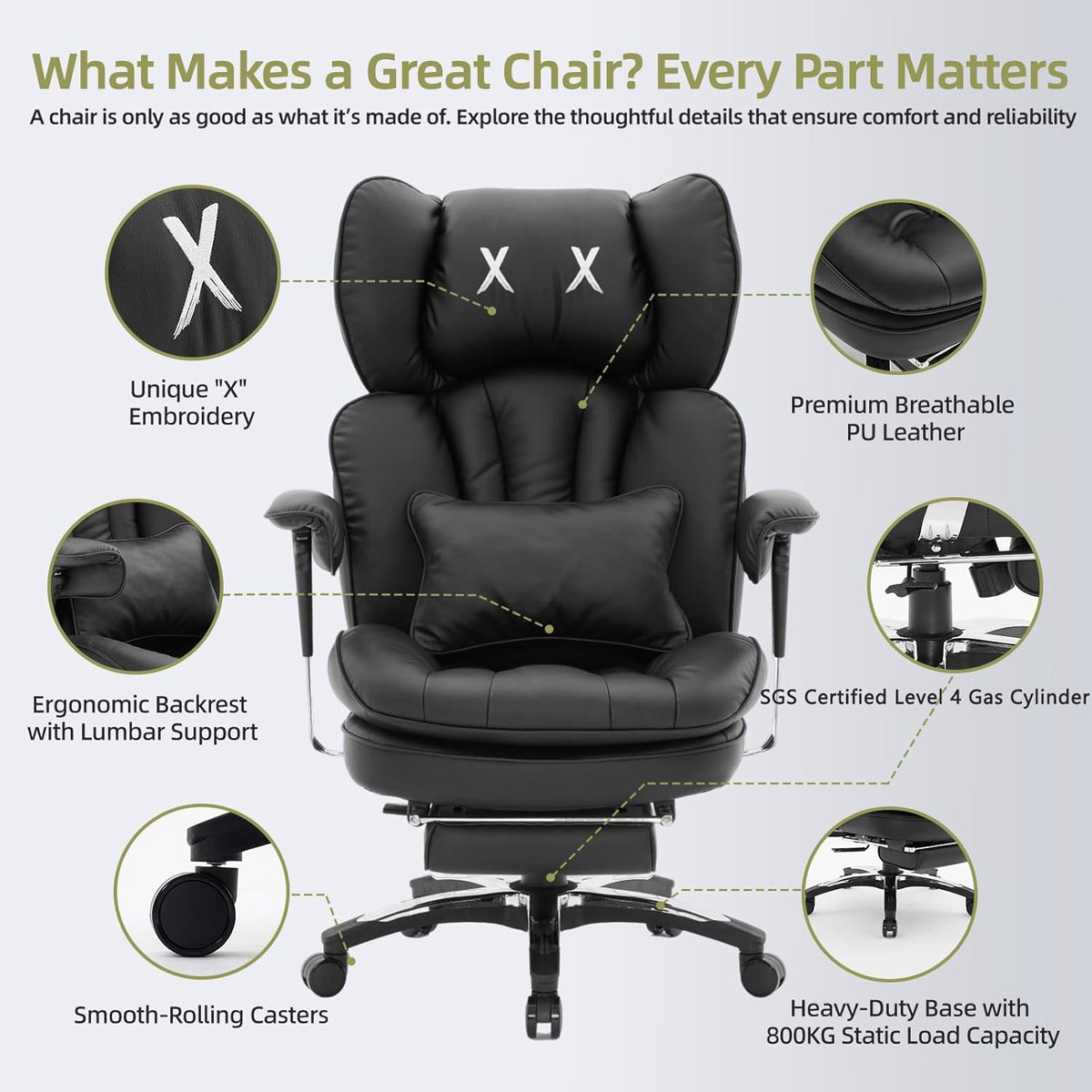 Efomao Big and Tall Office Chair with Footrest – High Back Computer Chair with Adjustable Armrests，Executive Office Chair with Wide Seat, Modern Desk Chair for Home Office, Gaming, or Study, Black