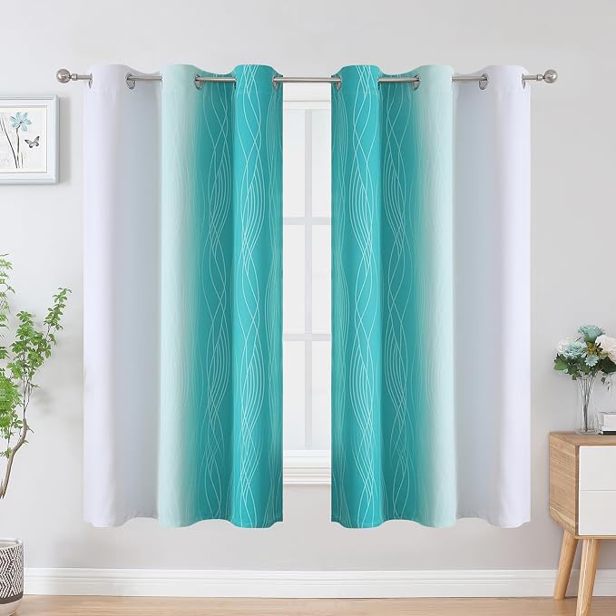 Estelar Textiler Teal and Greyish White Blackout Curtains & Drapes