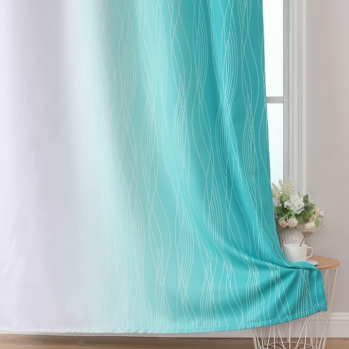 Estelar Textiler Teal and Grayish White Blackout Curtains