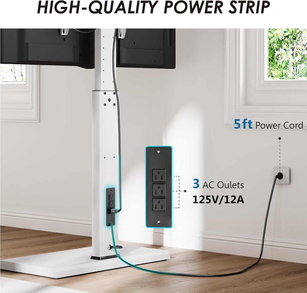FITUEYES Floor Swivel TV Stand with Power Outlet for 32-65 Inch TVs, Floor TV Stand with Mount Height Adjustable with Iron Base, Hold Up to 88lbs, Space Saving for Bedroom, Living Room