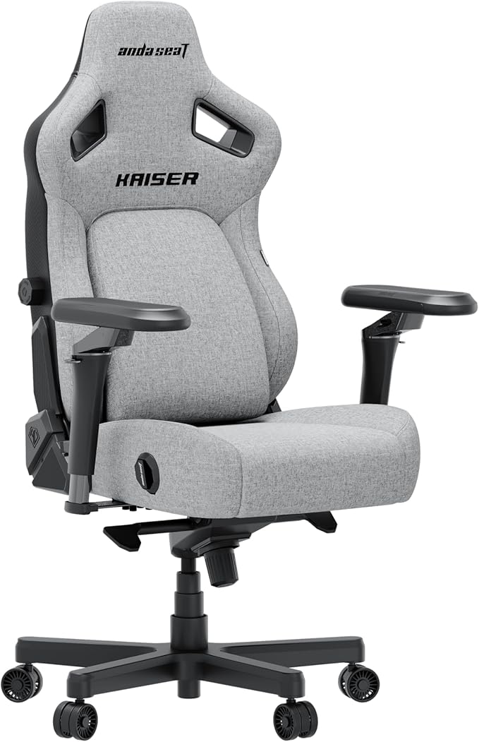 Anda Seat Kaiser 4 Large Gaming Chair for Adults - Ergonomic Gray Fabric Gaming Seat with 6D Armrest, Comfortable Office Chair with Lumbar Support, Heavy Duty Wide Computer Seat