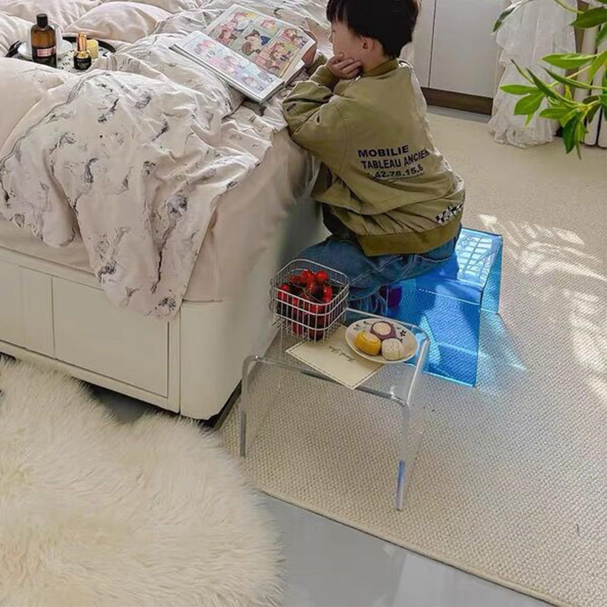 Acrylic Kids' Step Stool – Clear Small Footstool for Bathroom, Kitchen & Bedroom, 12.5”x9.7”x9”, Holds 200lbs, Multi-Use as Toilet Stool, Shower/Water-Resistant Stool, Seating and Placing Items