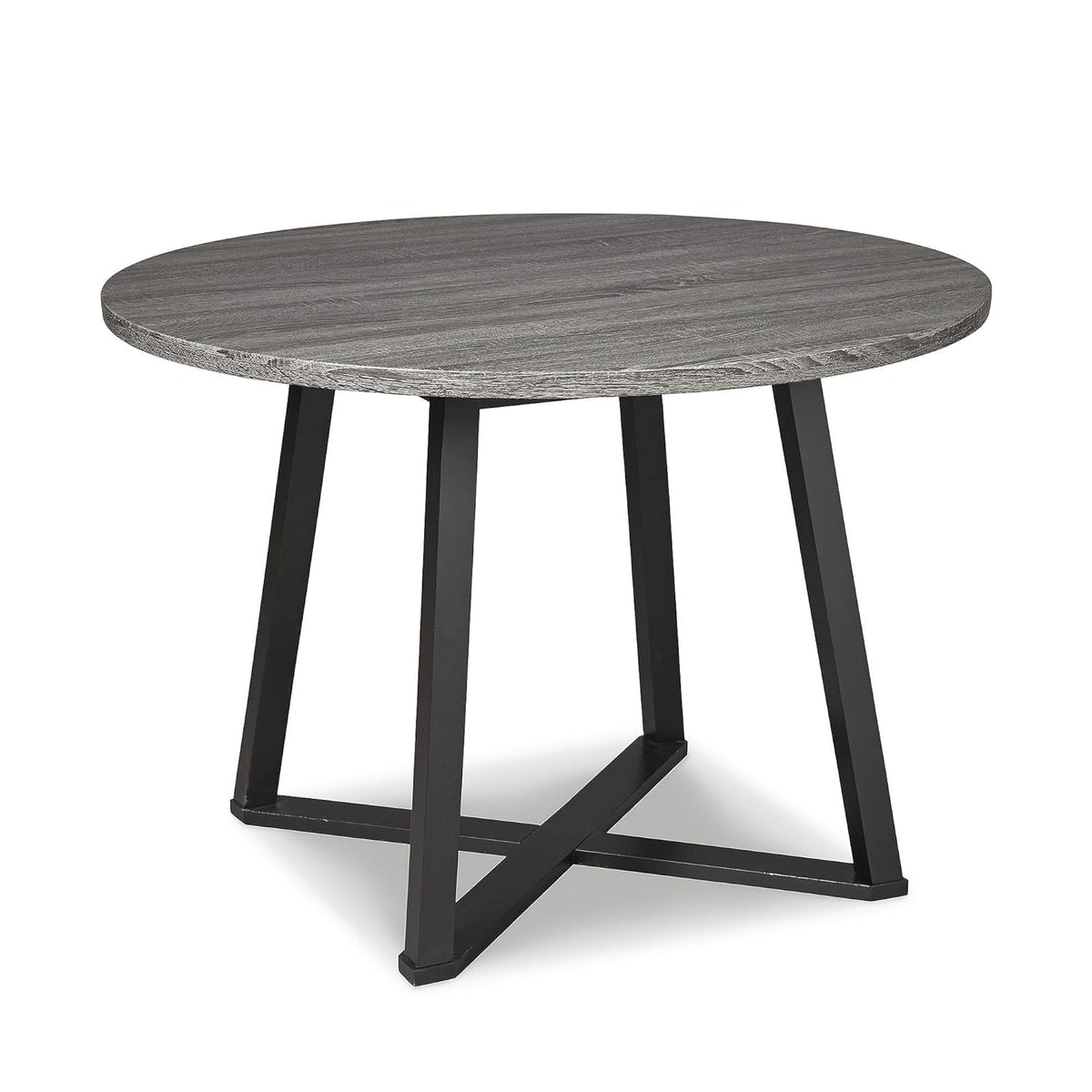 Signature Design by Ashley Centiar Mid Century Round Dining Room Table with Metal Legs, Gray & Black