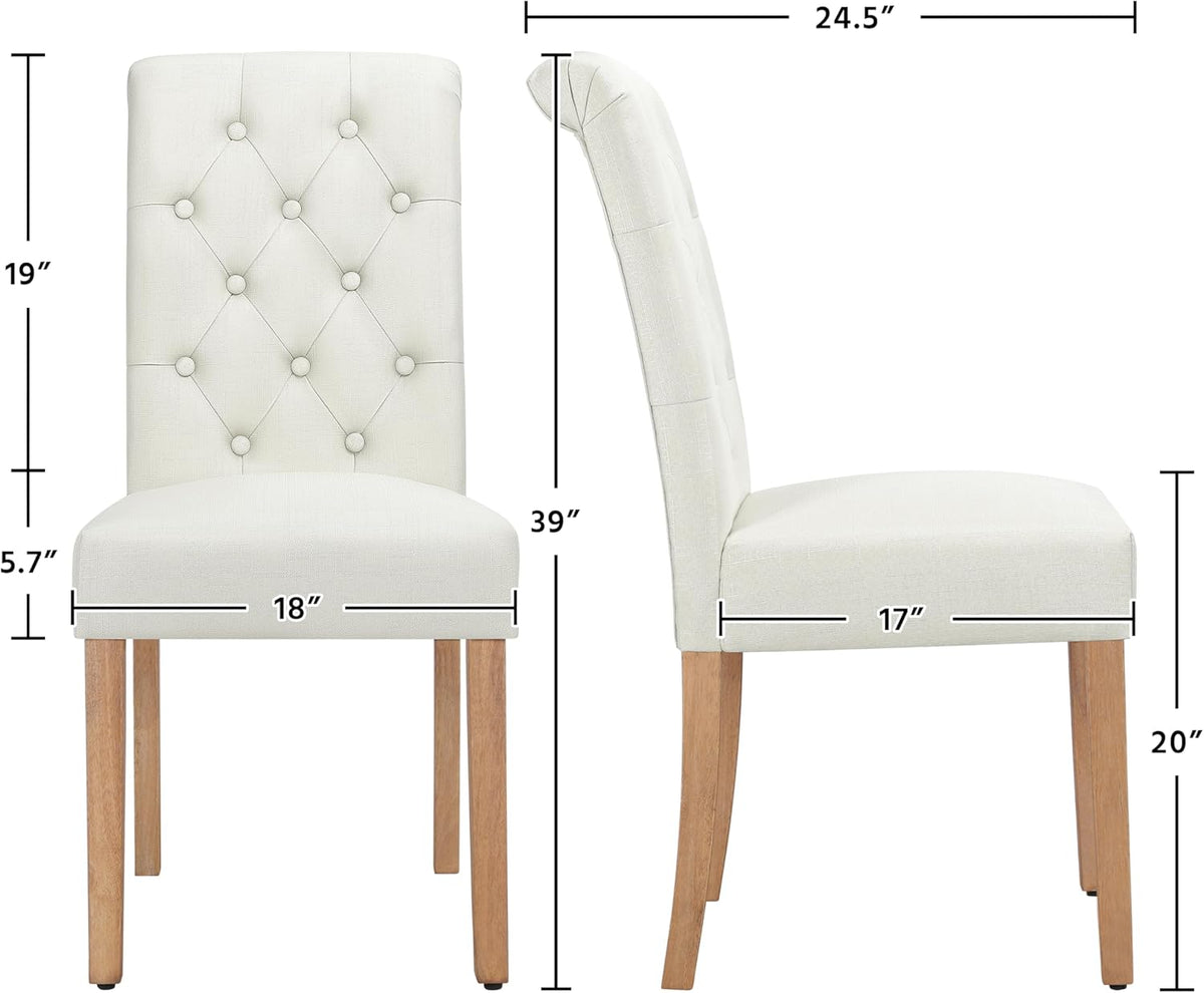 Yaheetech Dining Chairs Set of 2 Fabric Upholstered Dining Room Chairs with Button Tufted High Back and Solid Wood Legs for Kitchen/Living Room/Restaurant, Modern Style, Beige