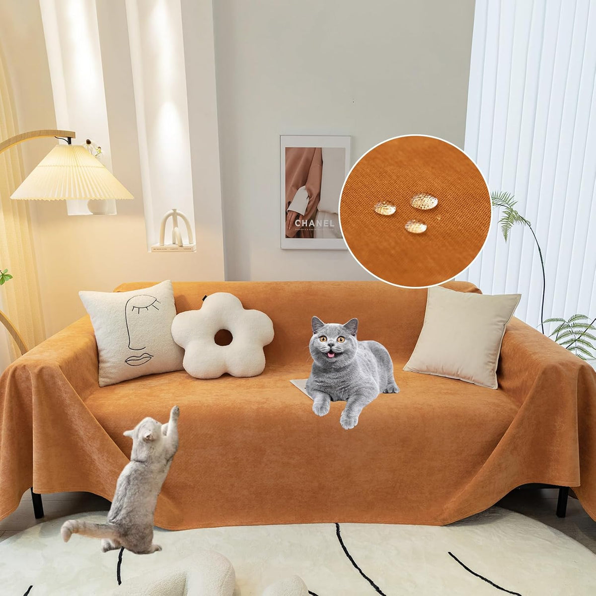 STACYPIK Waterproof Orange Couch Cover for Dogs, Washable Sofa Cover for 2 Cushion Couch, Anti-Cat Scratch Furniture Protector, Anti-Slip Pet Couch Protector,Tear Resistant Futon Cover-71X102IN