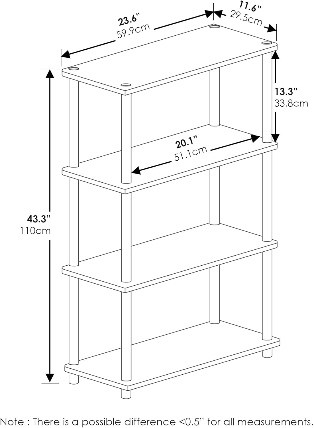 Furinno (99557BE/WH) Turn-N-Tube 4-Tier Multipurpose Shelf Display Rack - Beech/White