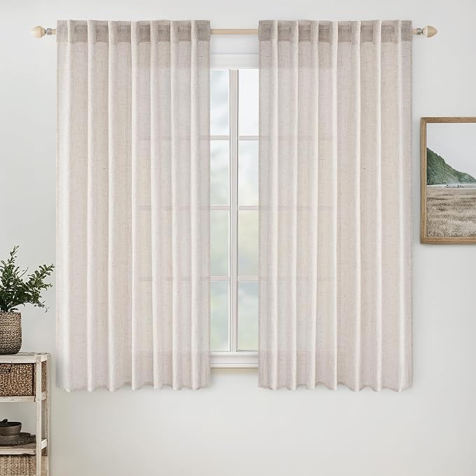 MIULEE White Linen Curtains 63 Inch Length 2 Panels