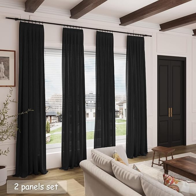 Nanspring Black 102 Inch Linen Curtains