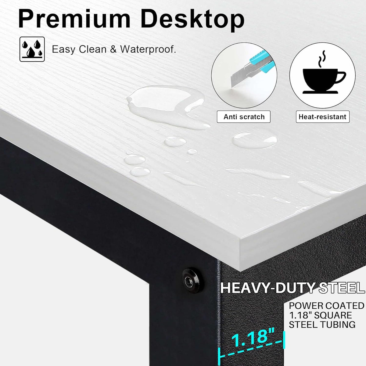 Aquzee Computer Desk, Easy Assembly Gaming Table with Hutch and Shelves, 4 Tiers Desk with Large Wood Desktop, Metal Legs, Ideal for Storage Study Work Writing Homework, White, 55Wx65Hx23.6D Inches