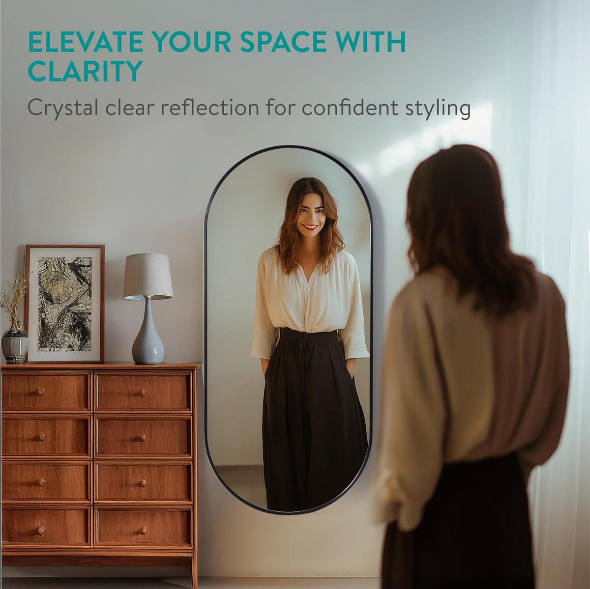 Navaris Full Length Arch Mirror, Black - Large Size for Complete Reflection - Mirrors for Bedroom, Living Room, Bathroom or Hallway - Wall Hanging or Free Standing on Floor Option