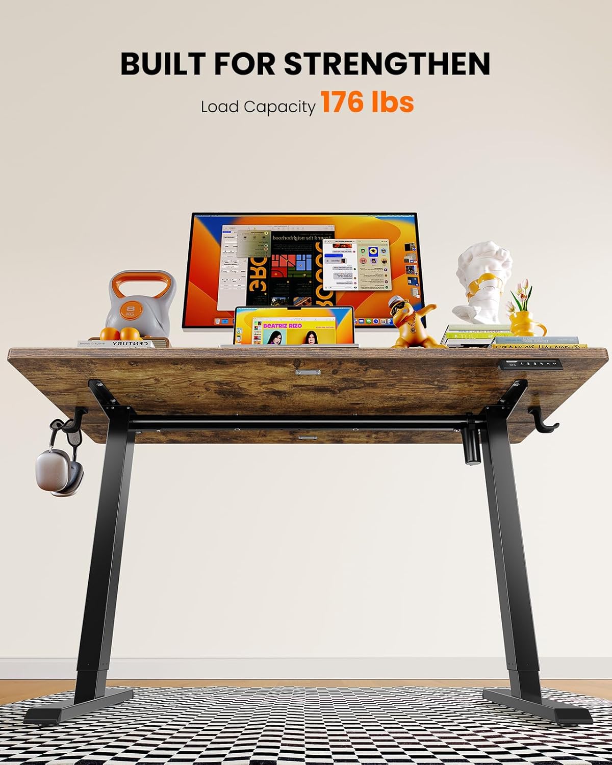 ErGear Electric Standing Desk, 55 x 27.5 inches, Height Adjustable Computer Desk with Memory Smart Panel, Vintage Brown