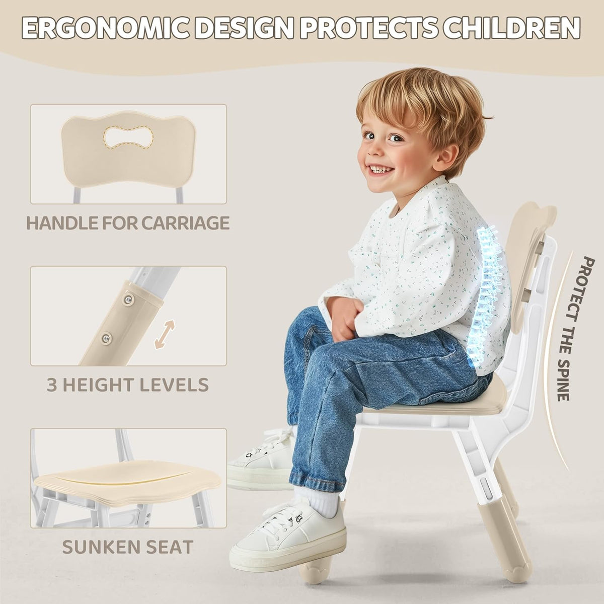 Adjustable Kids Table & Chairs Set for Ages 3-8 | 31.5"x23.6" Easy-Clean Activity Table | Meets ASTM/CPSC Standards for Daycare, Homeschool & Playroom (Natural-Wood, 4 Chairs)