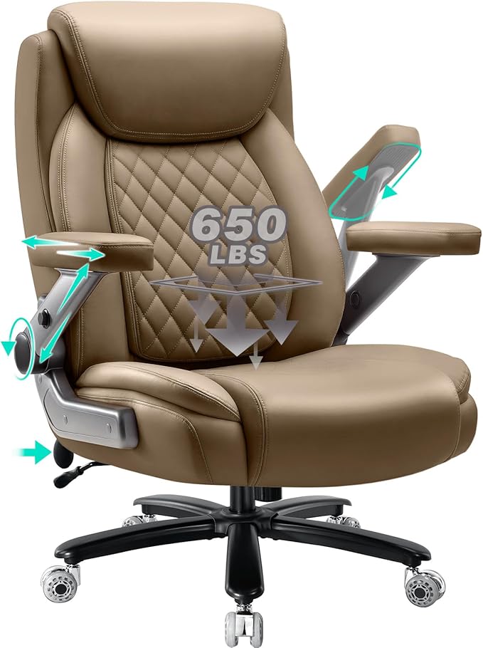 650LBS Large Heavy Duty Office Chair with 5D Flip Arms,Comfy Big and Tall Executive Office Desk Chair with Pocket Spring Cushion,High Back Computer Chair with Lumbar Support,Dual Rubber Wheel