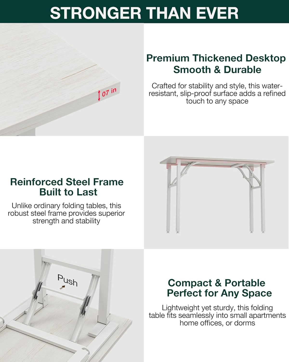 Frylr Small Folding Computer Desk – 43.3 Inch Portable Table for Craft and Study, Lightweight Desk for Small Spaces, Foldable Laptop Table Built-in AC/USB Outlets for Convenience, White Ash