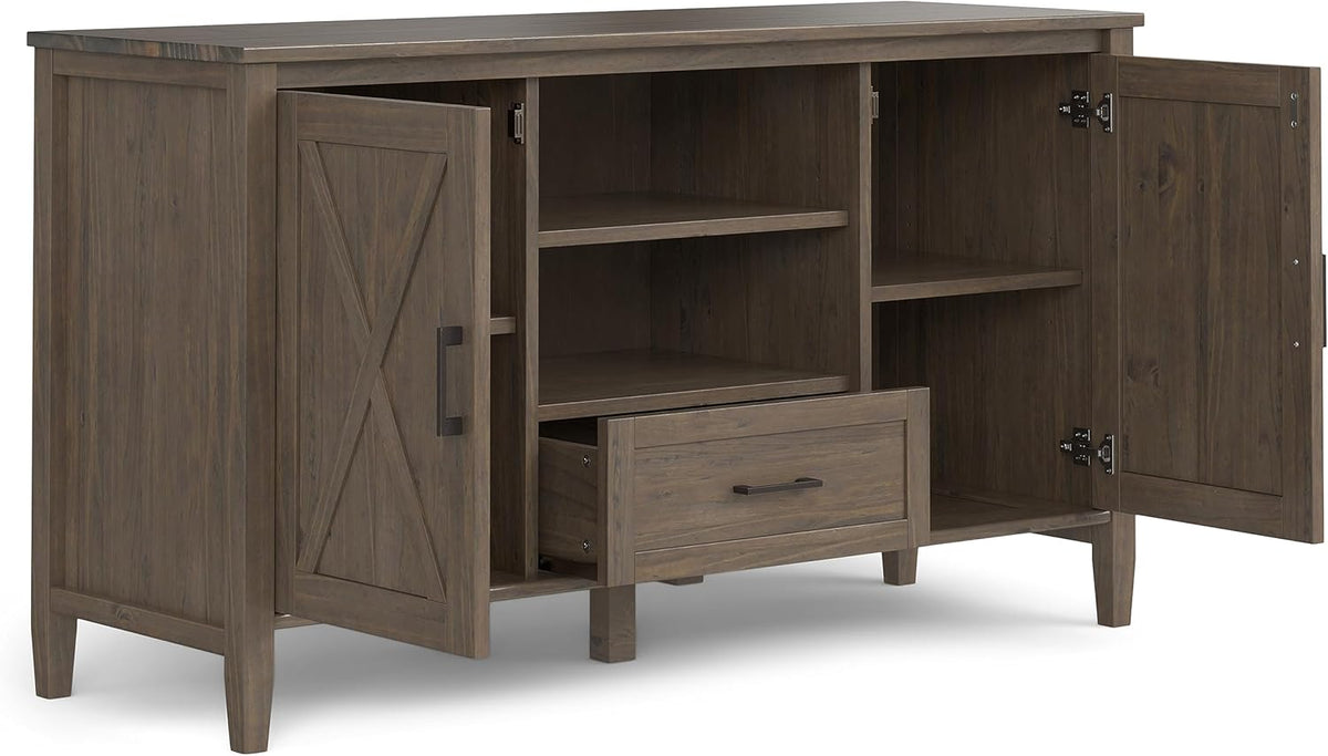 SIMPLIHOME Ela Solid Wood 53 inch Wide Transitional TV Media Stand in Smoky Brown for TVs up to 60 inches for The Living Room and Entertainment Center