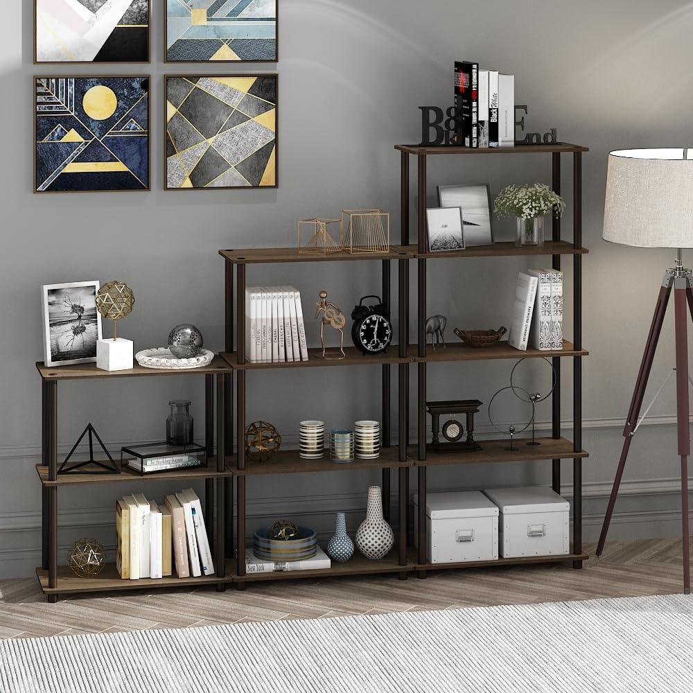 Furinno Turn-N-Tube 4-Tier Multipurpose Shelf Display Rack, Round Tubes, Walnut/Brown