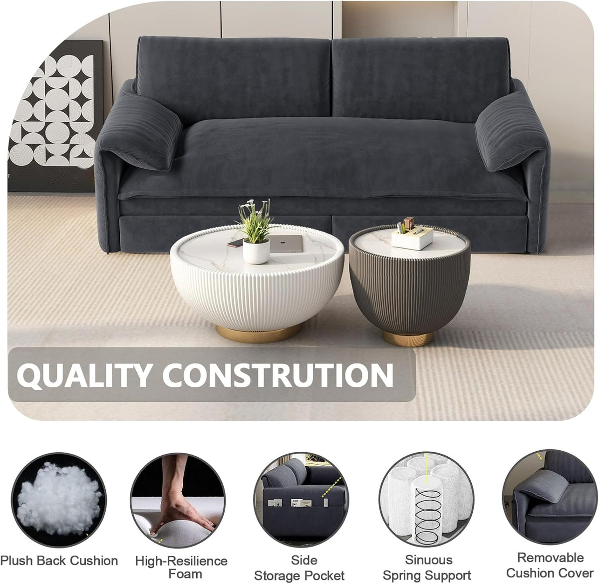 66" Queen Size Pull Out Couch Bed Convertible Sleeper Loveseat Sofa Velvet Futon Sofá Bed Oversized 3 in 1 Pullout Sofa&Couch for Side Storage and Soft Armrest for Living Room, Office, Apartment, RV