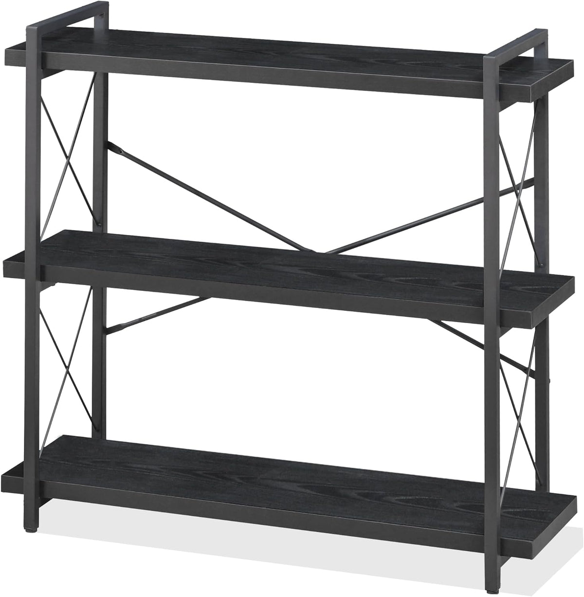 HCHQHS Bookshelf, 3-Tier Industrial Bookcase, Black Open Book Shelf, Freestanding Horizontal Bookshelves with Metal Frame