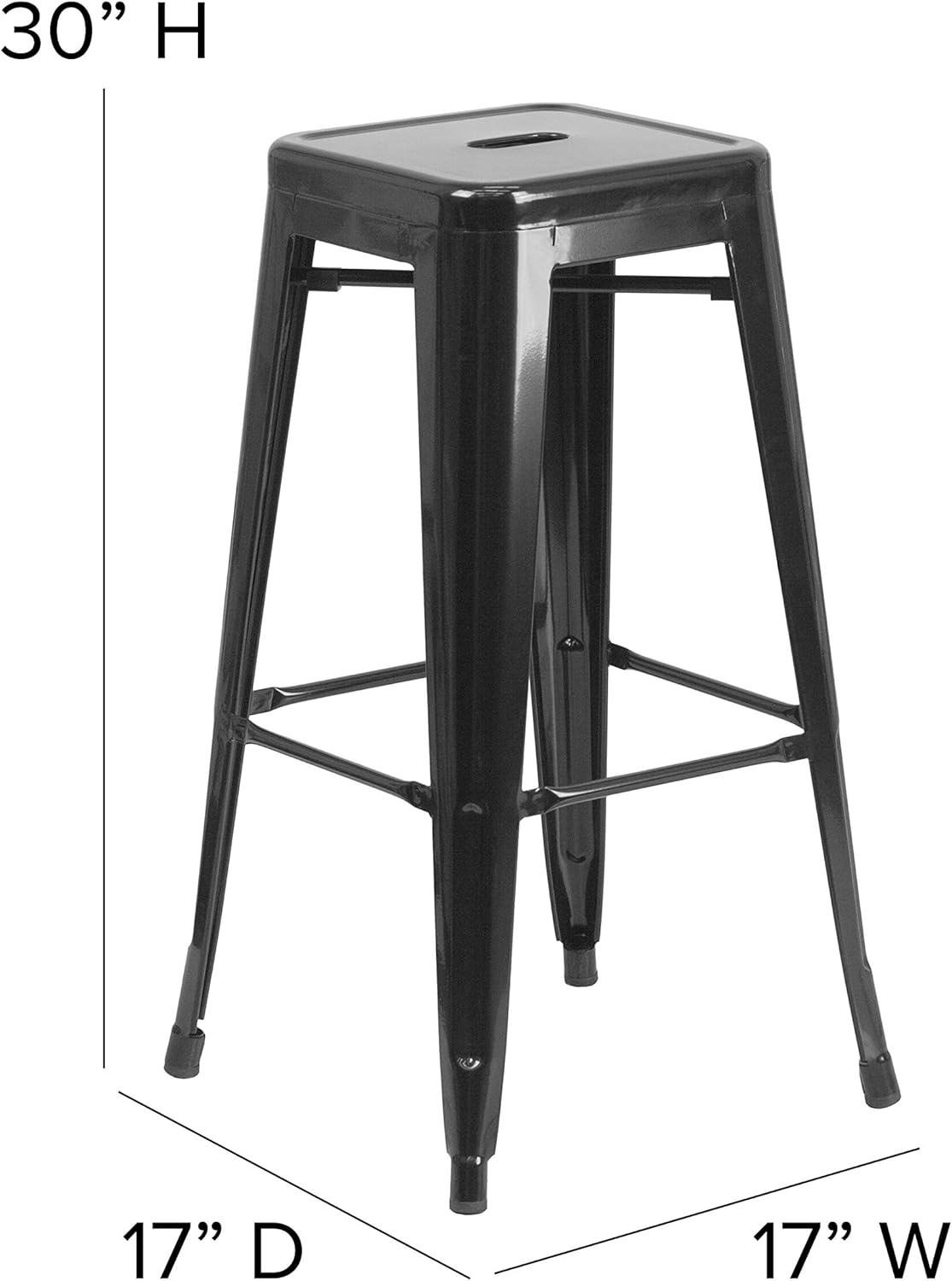 Flash Furniture 30"H Commercial Modern Metal Backless Barstool, Indoor/Outdoor Industrial Square Stacking Bar Stool for Patio Bars/Restaurants, Black