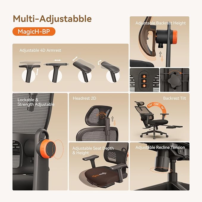 Newtral Ergonomic Office Chair with Laptop Tray - Desk Chair with 4D Armrests, Dynamic Lumbar Support, ComFootrest & 136° Recline - High Back Executive Chair for Home Office (with Laptop Desk)