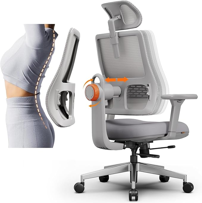 Newtral Ergonomic High-Back Office Chair, Home Office Desk Chair with Auto-Following Lumbar Support, Adjustable Headrest, 3D Armrest, Seat Depth & Heigh Adjustable, 96°-126° Recline