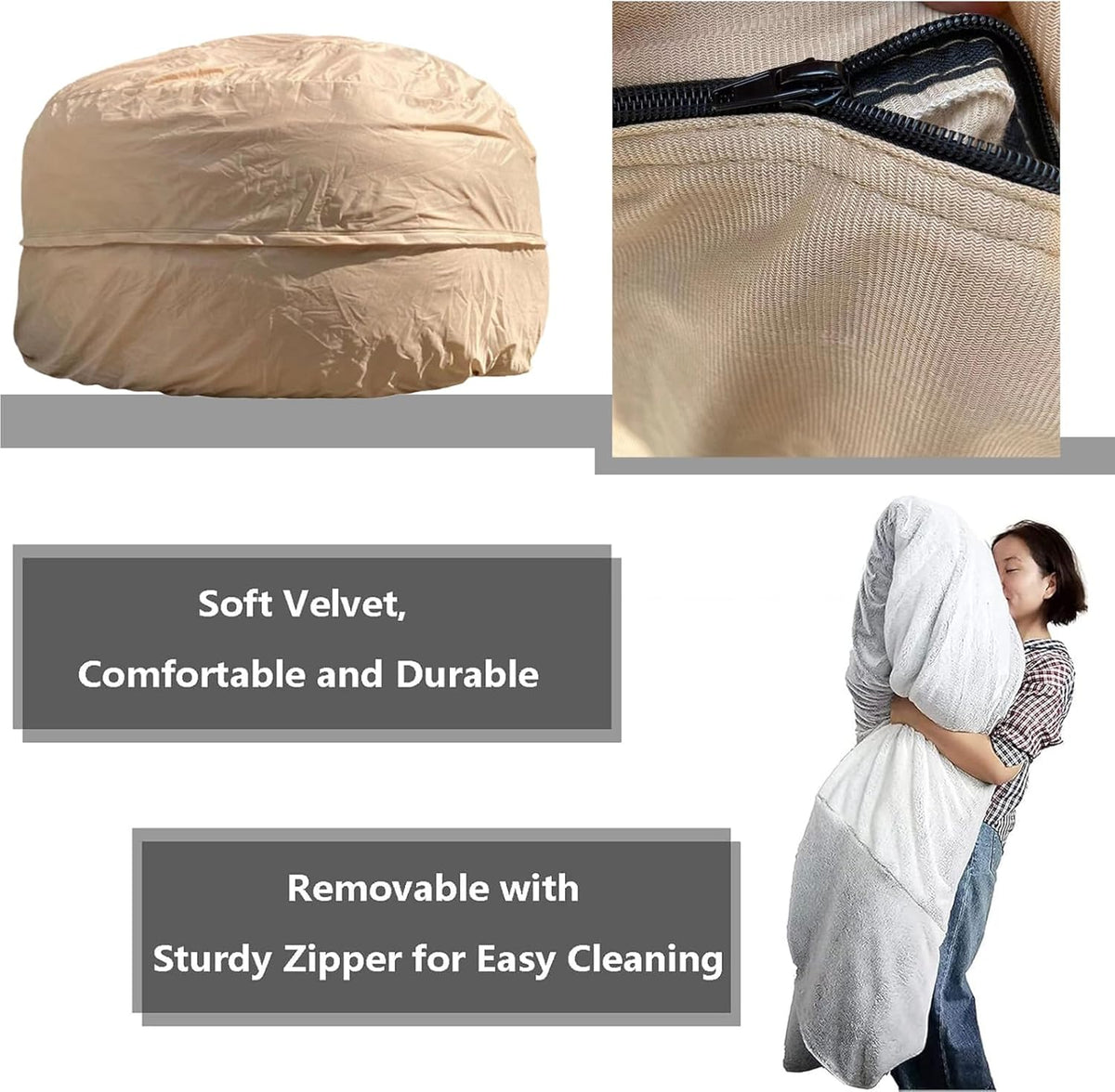 Reusable Beanbag Chair Inner Lining Cover for Pack Bean Filler EPP EPS Shredded Memory Foam and Wash Needs, 6 FT