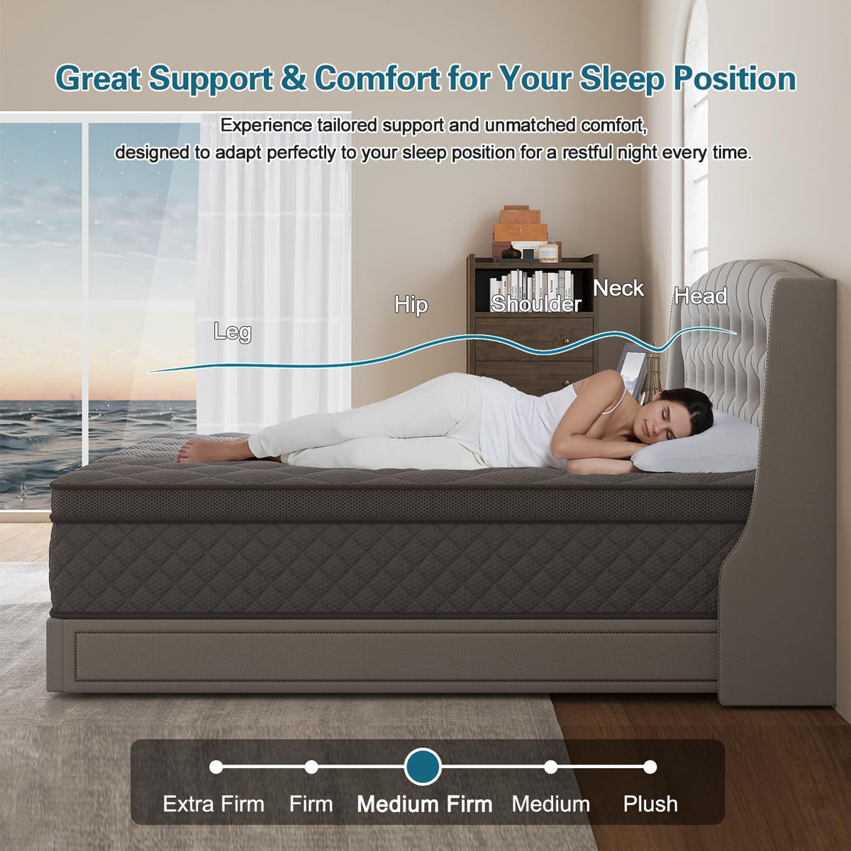 Full Mattress, 14 Inch Hybrid Mattresses Grey Euro Top Medium Firm for Back & Lumbar Support, 100 Night Trial, Individual Pocket Spring Bed for Motion Isolation & Pressure Relief