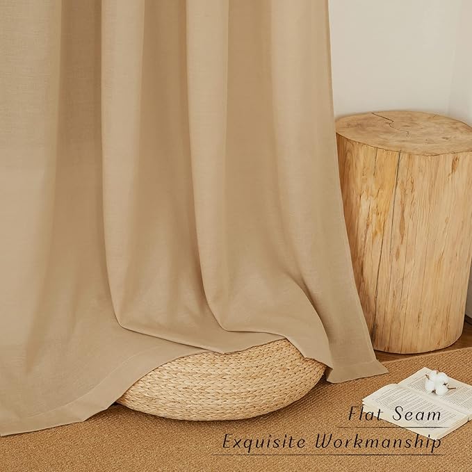 NICETOWN Semi Sheer Linen Burlap Curtains