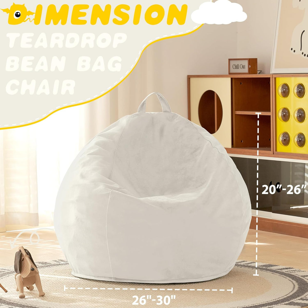 HABUTWAY 2FT Bean Bag Chair, 2' Beanbags Small Bean Bag Chairs with Filling, Teardrop Bean Bag Chair Luxurious Velvet Ultra Soft Fur with Removable Cover (Beige)